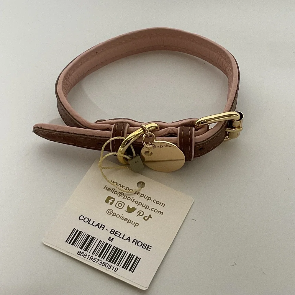 Poise Pup Bella Rose Brown Pink Padded Leather Dog Collar Medium Gold Hardware